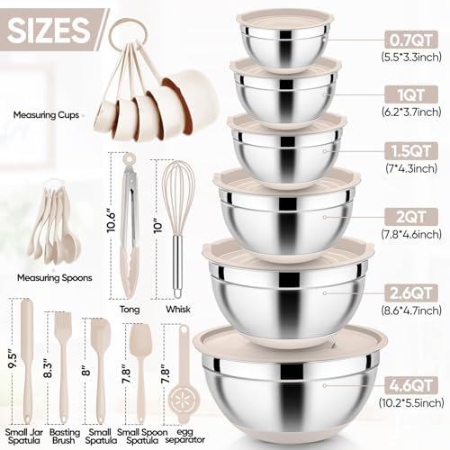 E-far 25PCS Mixing Bowls with Lid Set, Stainless Steel Nesting Prep Bowls with - Image 2