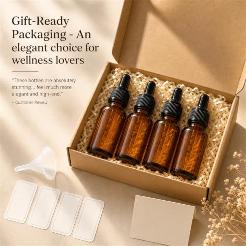 PrettyCare 4 Pack 1 oz Amber Glass Dropper Bottle - Image 5