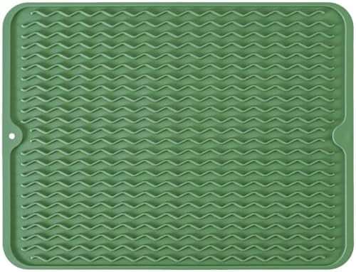 Silicone Dish Drying Mat, Non-Slip Easy Clean Sink Mat, Dark Green by MODENGKONGJIAN