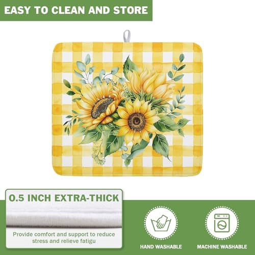 Sunflower Dish Drying Mat 16x18 Inch Absorbent Reversible Summer Sunflower - Image 5