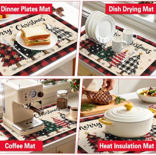 Christmas Dish Drying Mat Kitchen Countertop, Super Absorbent Coffee Bar Mat - Image 6