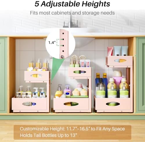 Under Sink Organizer, L-Shaped Adjustable Height, Mesh Sliding Drawer - Image 5