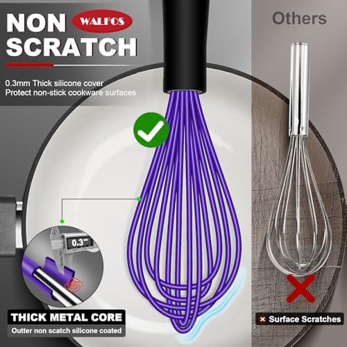Walfos Whisk, Whisks for Cooking Non Scratch.Silicone Whisk Set of 4 Kitchen - Image 2