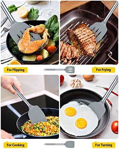 Pack of 2 Silicone Solid Turner, Non Stick Slotted Kitchen Spatulas, High Heat - Image 3