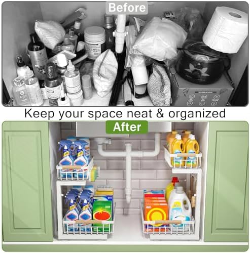 Under Sink Organizer 2 Pack, 11.7"W x 15.9"D x 13.8-16.9"H - Image 2