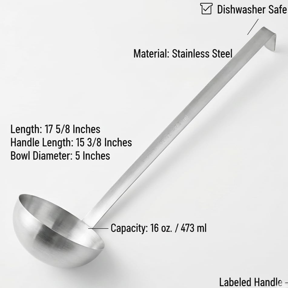 Stainless Steel Ladle, 16 oz – Heavy-Duty 2-Piece Construction, Long Handle - Image 3