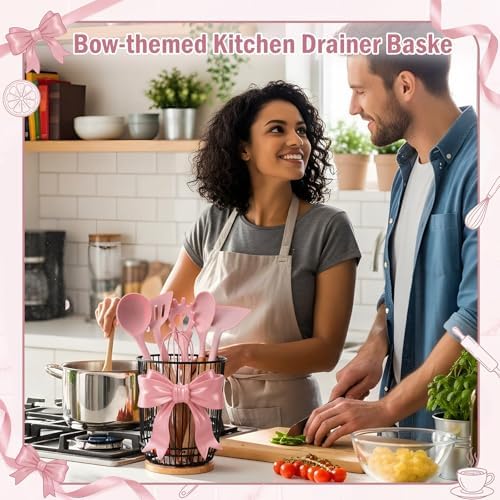 7 Pcs Pink Bow Kitchen Decor, Silicone Cooking Utensils Set - Image 6