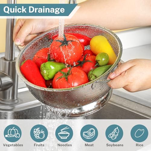 Pleafind Colander for Kitchen - 5 QT & 3 QT Stainless Steel Strainer - Image 7