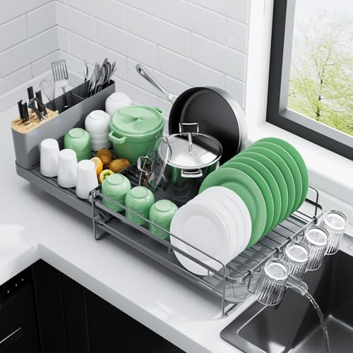 Kitsure Extendable Large Dish Drying Rack, 18.2"-25.7" L x 12.9" W by Kitsure