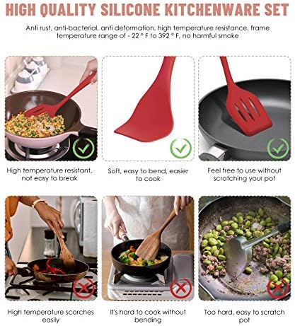 Red Kitchen Utensils Set-12 Pieces Silicone Cooking Utensils Set - Image 3