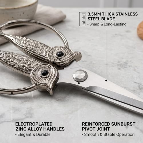XSNBRD All Purpose Kitchen Shears, Nickel Stainless Owl Scissors. - Image 3
