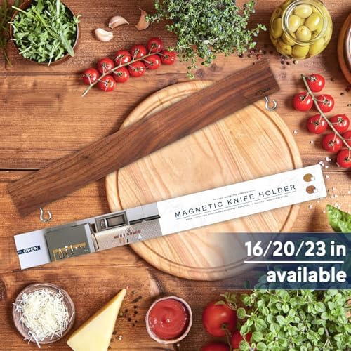 Dmore magnetic knife holder for wall—with 2 hooks, No Drilling 16 Inch walnut - Image 2