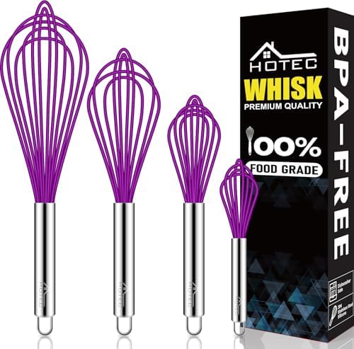 HOTEC 4 Pieces Silicone Whisks Set, Wire Balloon Whisks by Hotec