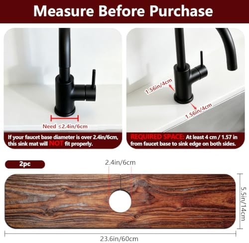 2 Pcs Kitchen Sink Splash Guard Faucet Mat Wood Grain Pattern Faucet Mat - Image 2