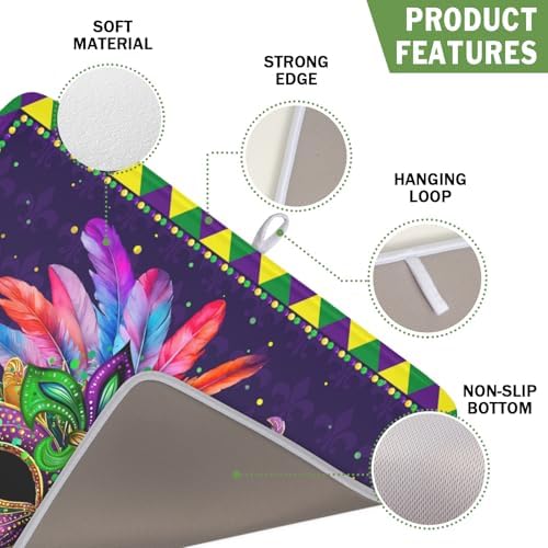 Mardi Gras Dish Drying Mat for Kitchen Counter Masquerade Mask Feather Dishes - Image 3