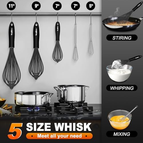 Silicone Whisks set with 7+5in mini stainless steel whisk, Non Scratch Coated - Image 4