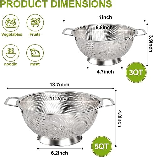 Gulex Stainless Steel Colander Set, Kitchen Strainer, Dishwasher Safe - Image 2