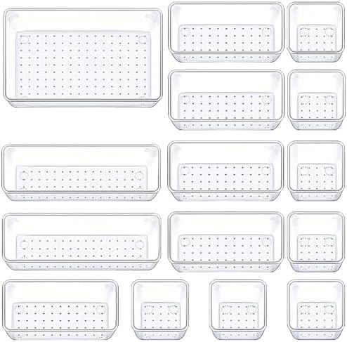 Manalete 15 Pcs Clear Plastic Drawer Organizer, Makeup & Vanity Organizer by Manelete