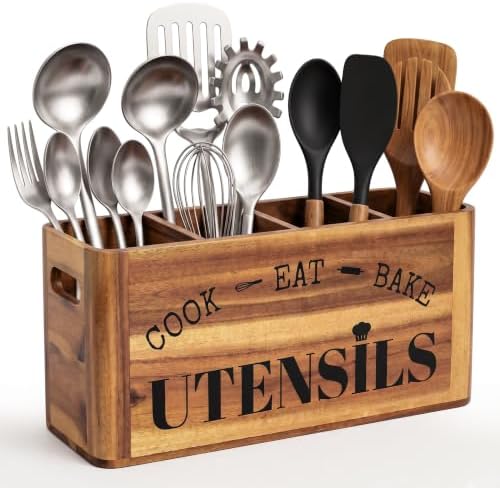 INSAGO Large Acacia Wood Kitchen Utensil Holder Organizer by Unknown