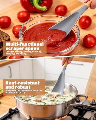 Silicone Cooking Spoon for Non-Stick Cookware, BPA-Free Wooden Handle Kitchen - Image 5