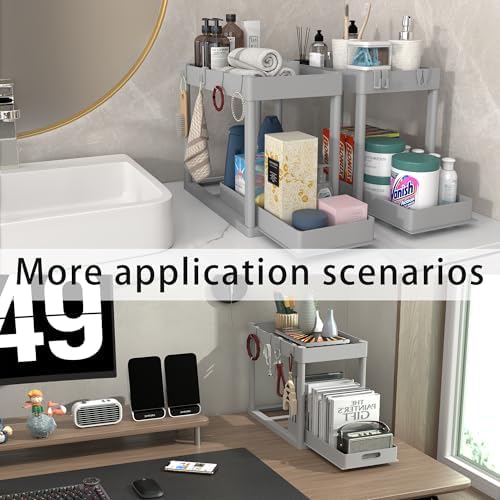 2PC Under Sink Organizer Rack 2 Tier Under Sliding Cabinet Basket Organizer - Image 6
