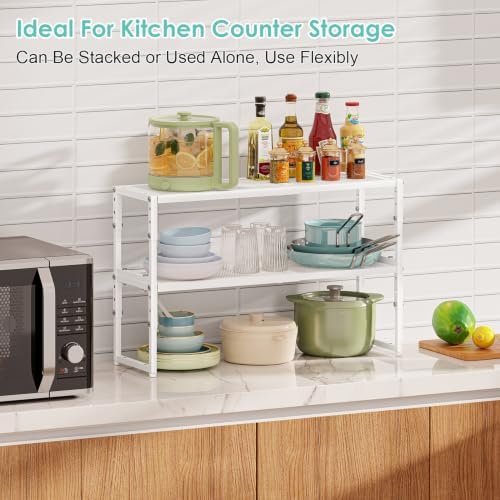 2 Pack Expandable Cabinet Shelf Organizer, Adjustable Kitchen Countertop Metal - Image 5