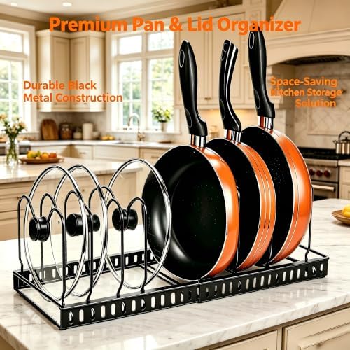 Metal Pot and Pan Organizer, 2-Section Heavy-Duty Expandable Rack, 7 Adjustable - Image 3
