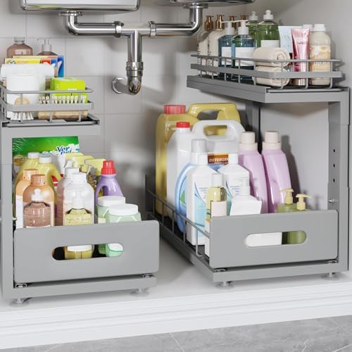Under Sink Organizer Upgrade To Professional Rails, 2-Tier Dual Pull Out by UnderSinkOrganizer