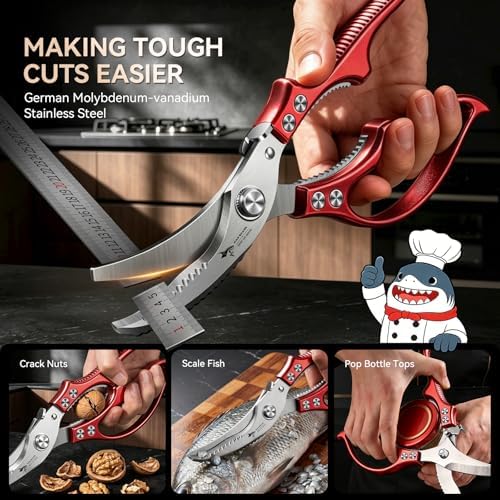 MAD SHARK Heavy Duty Poultry Shears, Spring Loaded Butterfly Meat Scissors - Image 3