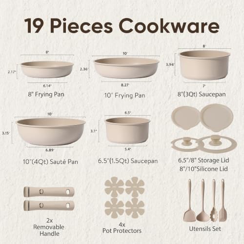 CAROTE 19pcs Pots and Pans Set Non Stick, Detachable Handle Cookware Sets - Image 2