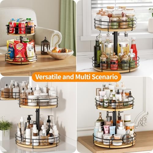 2 Tier Lazy Susan with Adjustable Height and Metal Divider Design - Image 5