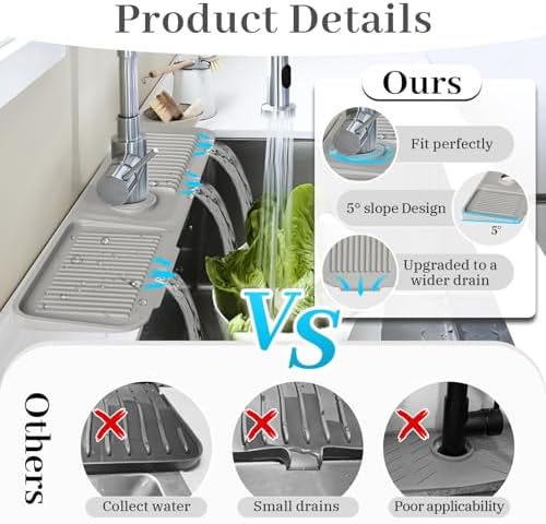 PoYang 23.6 Inch Silicone Sink Splash Guard, Kitchen Sink Mat, Light Grey - Image 5