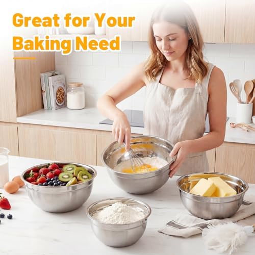 Beasea Stainless Steel Mixing Bowl Set of 3, 5 QT Large Stackable Mixing Bowls - Image 6