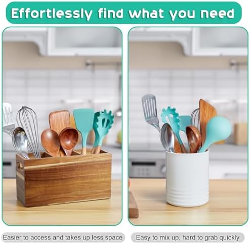 ALELION Acacia Wood Utensil Holder Organizer - Image 4