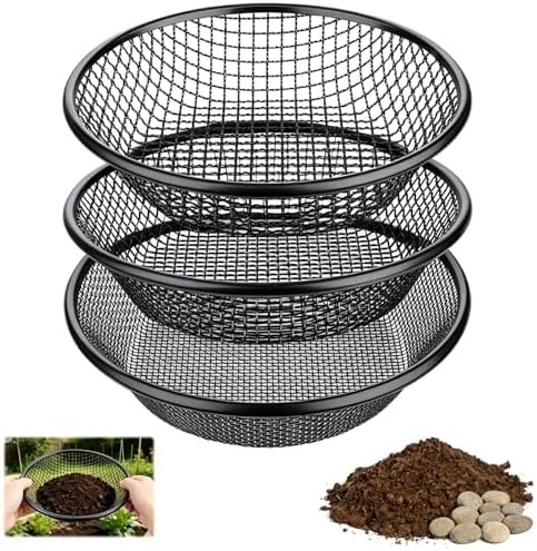 3 PCS Soil Sifter for Gardening, 1/9 Inch Heavy Duty Rock Dirt Compost Sifter by NONLEY