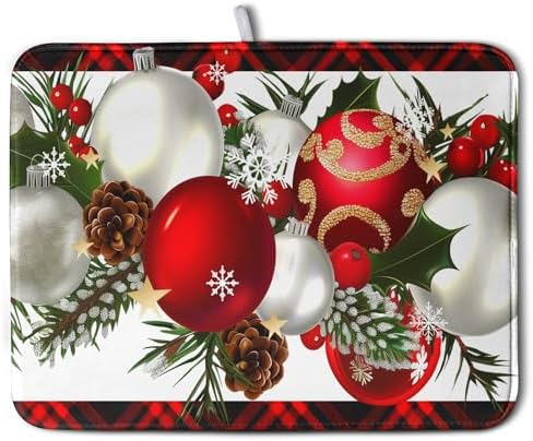 Christmas Red Buffalo Plaid Dish Drying Mat by Kwlegh