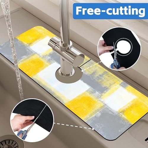 Grey and Yellow Abstract Kitchen Sink Splash Guard Mat Absorbent Fast Drying - Image 7