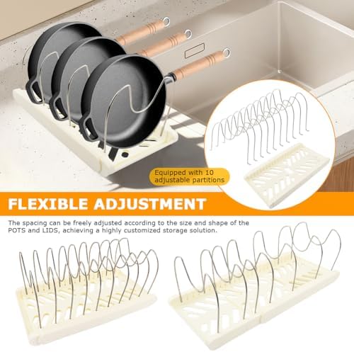Pots and Pans Organizer for under Cabinet, Expandable Pot Lid Holder - Image 5