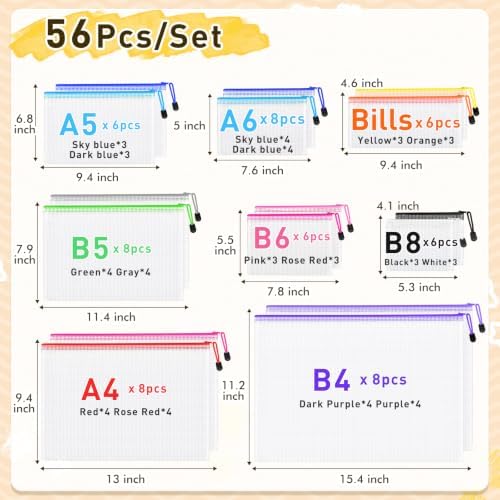 56pcs Mesh Zipper Pouch Bags, 8 Sizes Zippered Storage Bags - Image 2