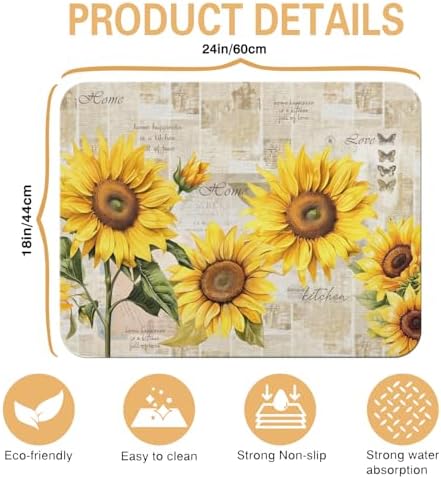 Sunflower Kitchen Countertop Dish Drying Mat, Super Absorbent Coffee Bar Mat - Image 5
