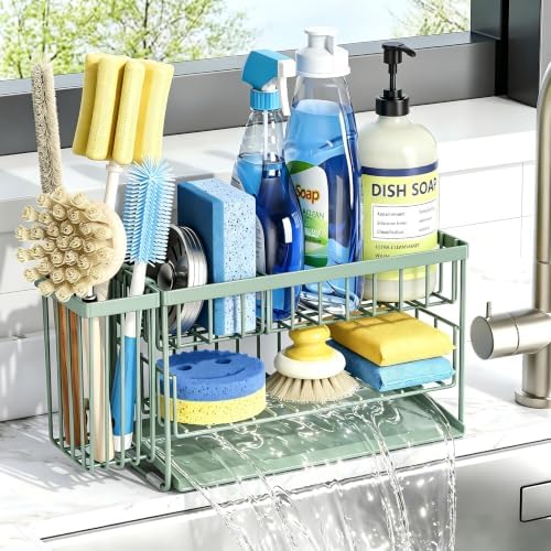 Cisily Sage Green 2-Tier Kitchen Sink Caddy Organzier Rack by CISILYHOMELIFE