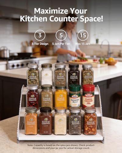 Tiered Spice Rack Organizer for Countertop & Cabinet, 3-Tier 12in Kitchen - Image 4