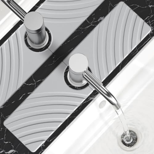 SpaceHacks Stone Faucet Mat for Kitchen Sink 15.7x4 in, Light Gray by SpaceHacks