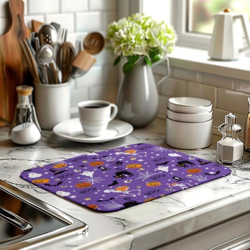 Halloween Dish Drying Mat for Kitchen Counter Cute Cat Boo Bats Skull Drying - Image 6