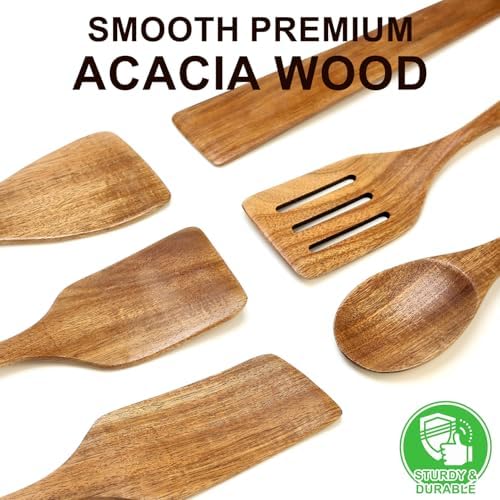 6 Pack Acacia Wood Spatula Set Non Toxic Kitchen Utensils - Image 4