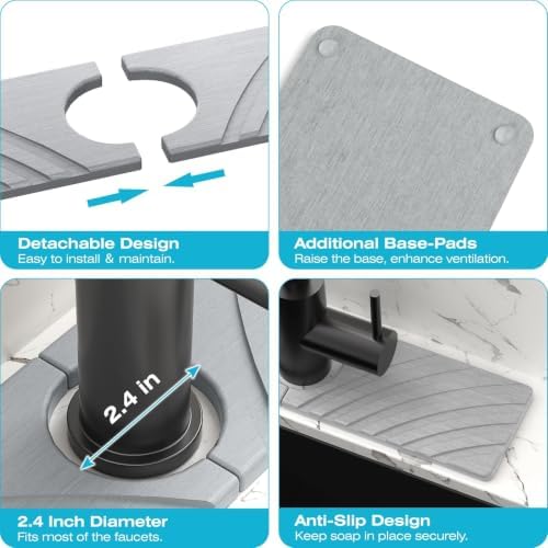 SpaceHacks Stone Faucet Mat for Kitchen Sink 15.7x4 in, Light Gray - Image 5
