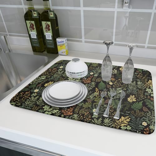 Black Green Botanical Dish Drying Mat - Image 6
