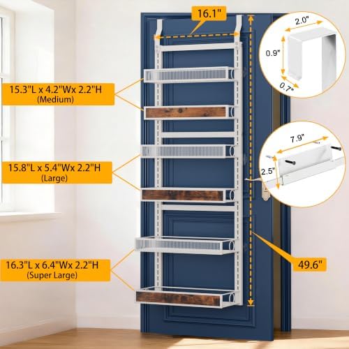 6 Tier Pantry Door Organizer Spice Rack, 2-IN-1 Wall Mount or Hanging Over Door - Image 2