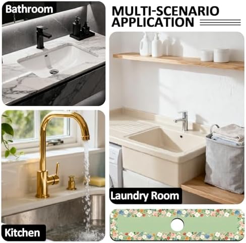 2 Pcs Kitchen Sink Splash Guard Faucet Mat Green Wreath Faucet Mat - Image 7