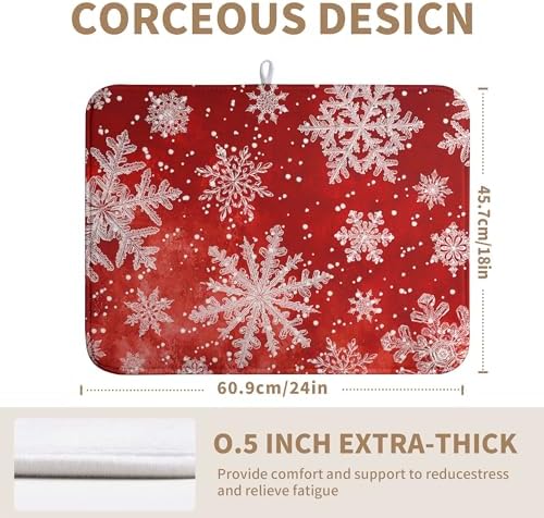 Christmas Dish Drying Mat for Kitchen Counter 18x24 Inch Red Snowflake Xmas - Image 2